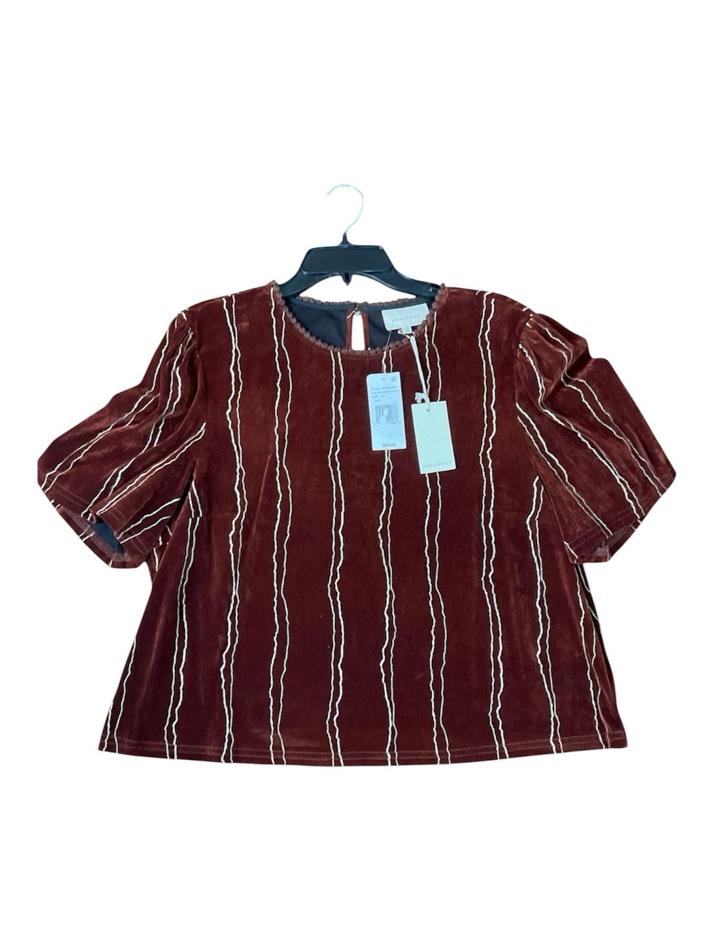 NWT Melloday Velvet Stripe Applique Puff Sleeve Crew Neck Top Size XL MSRP$69 - Picture 3 of 6